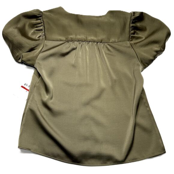 DKNY Olive Green Puff Sleeve V-Neck Fashion Blouse  XS NWT - Picture 4 of 10